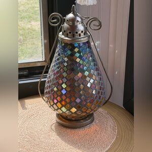 Moroccan Style Glass Candle Lantern w Prizm Effect Square